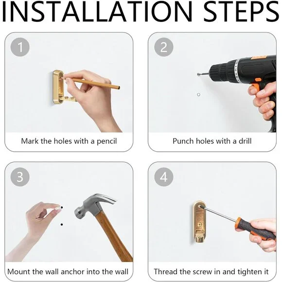 4PCS Foldable Gold Wall Hooks, Heavy Duty Zinc Alloy Folding Wall Hooks, Folding - Picture 9 of 9